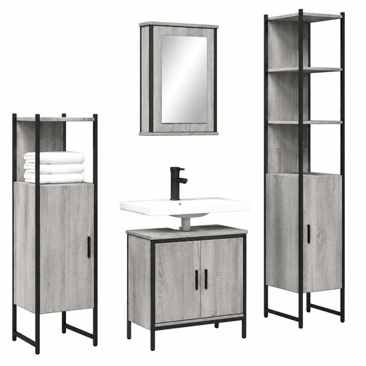 Conjunto de muebles de baño gris Sonoma, 4 piezas, montaje en pared, diseño moderno y resistente a la humedad