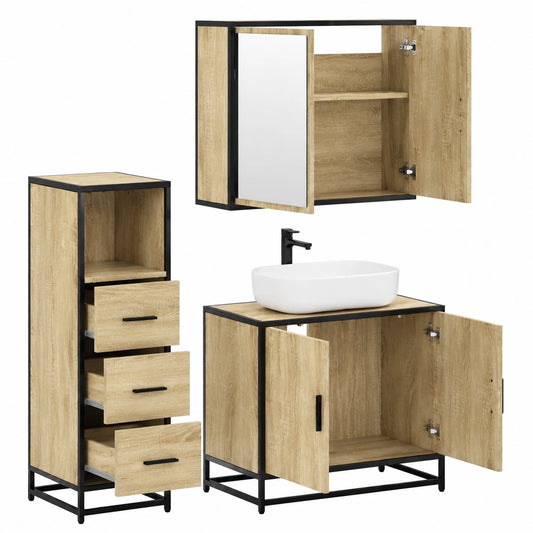 Conjunto de Muebles de Baño 3 Piezas en Roble Sonoma