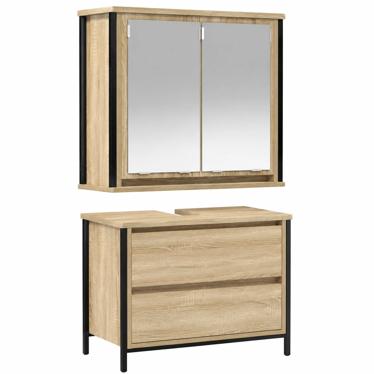 Conjunto de Muebles de Baño de 2 Piezas de Madera de Roble Sonoma
