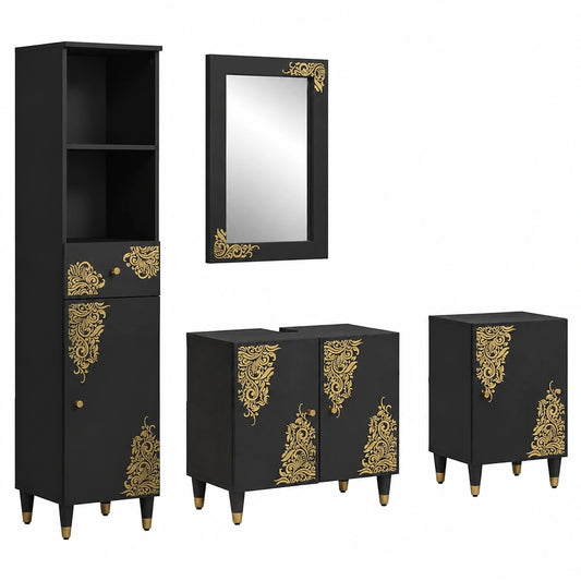 Conjunto de Muebles de Baño Rústico Negro en Madera de Mango