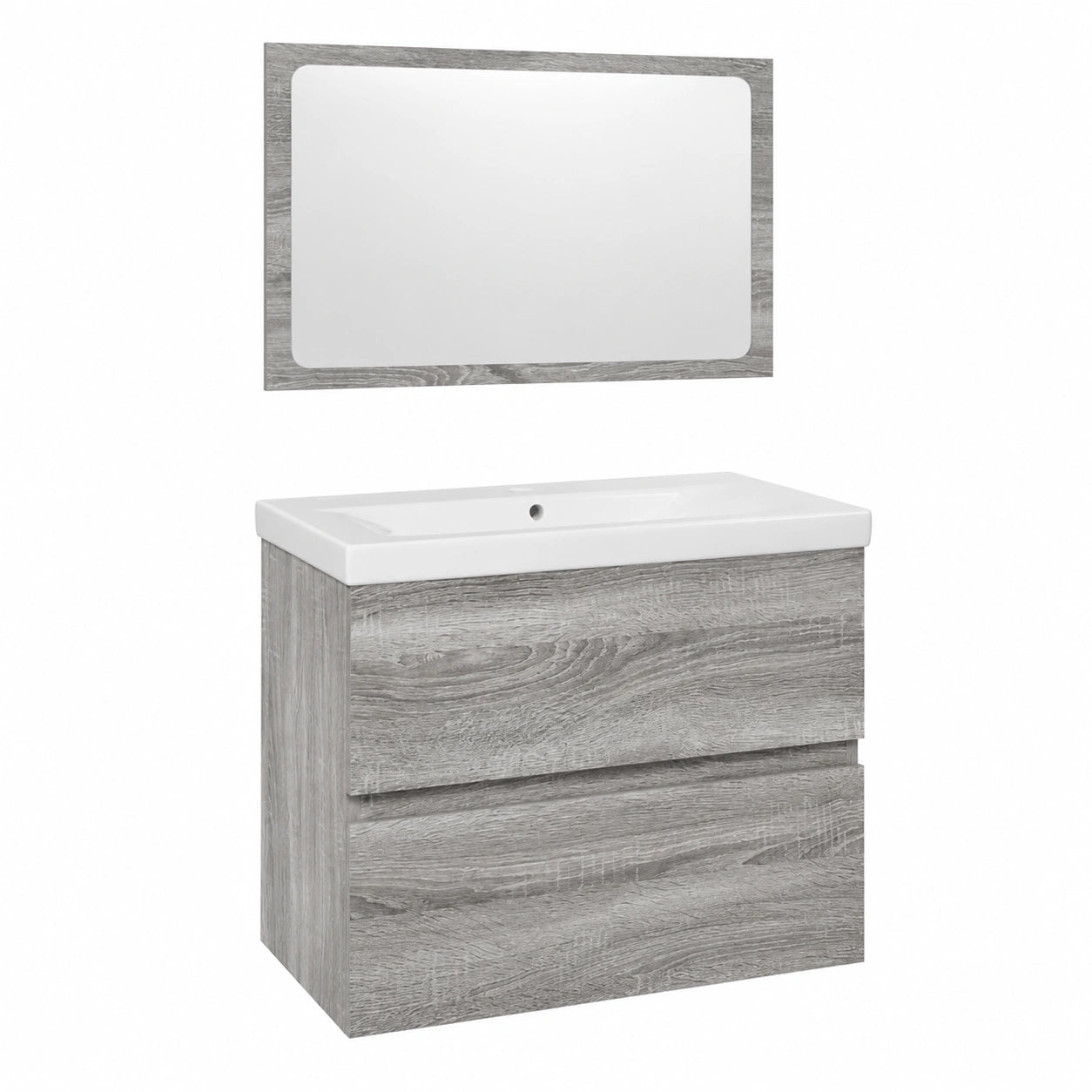 Conjunto de Muebles de Baño con Espejo y Lavabo en Madera Gris Sonoma