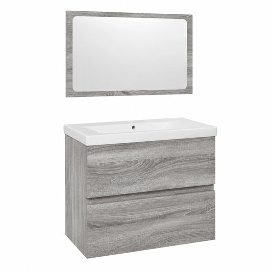 Conjunto de Muebles de Baño con Espejo y Lavabo en Madera Gris Sonoma