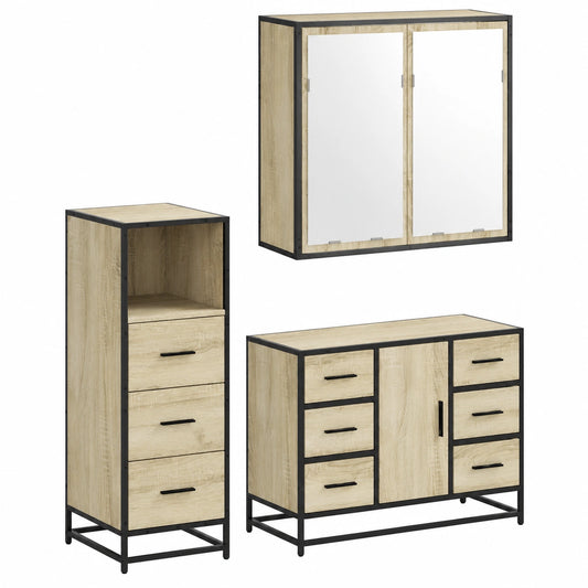 Conjunto de Muebles de Baño 3 Piezas en Madera de Roble Sonoma