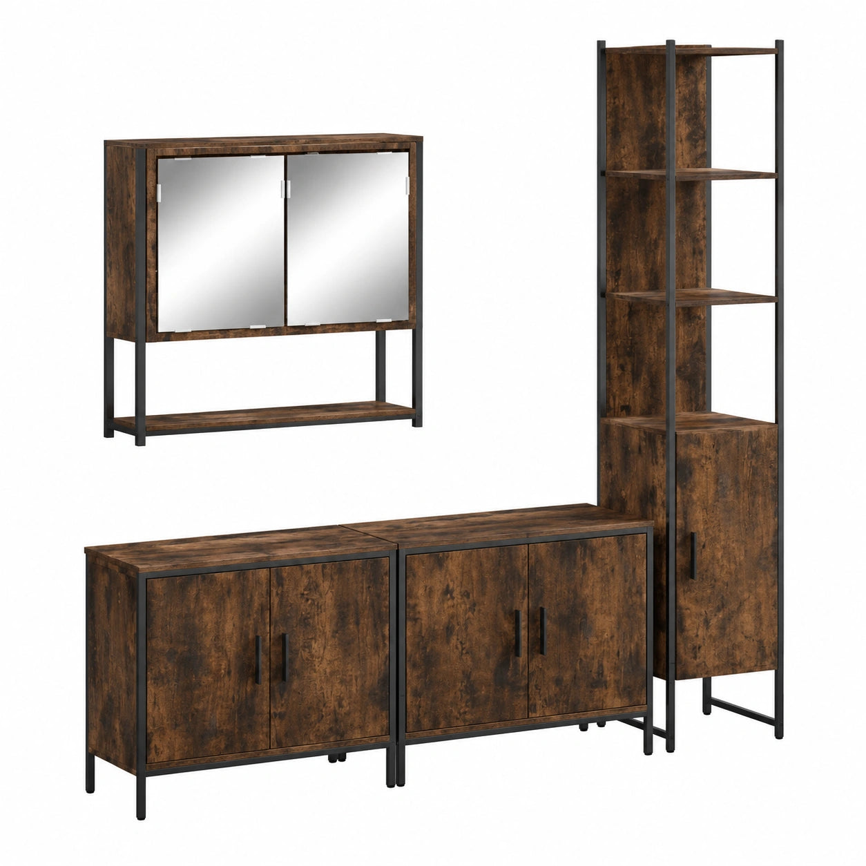Conjunto de Muebles de Baño con Espejo y Almacenaje de Roble Ahumado