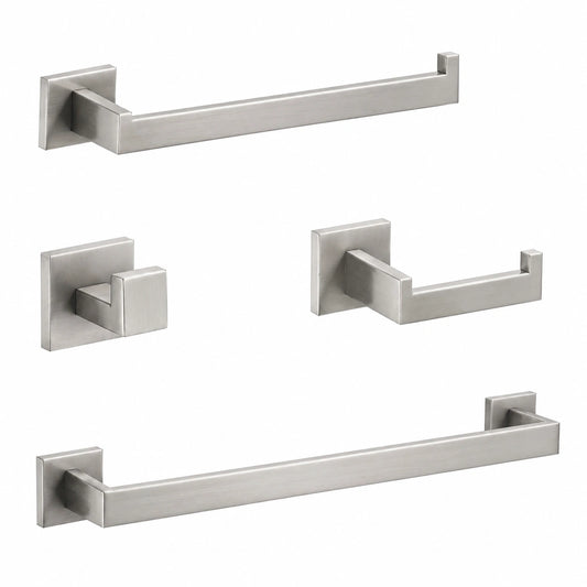 Juego de 4 Toalleros de Pared en Acero Inoxidable, Incluye Barra de 40cm, Soporte de Papel y Gancho Bata