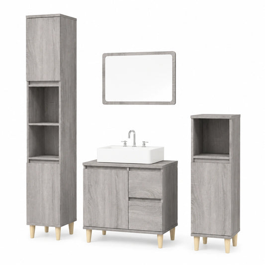 Conjunto de Muebles de Baño Gris Sonoma con Almacenamiento Amplio y Patas de Eucalipto