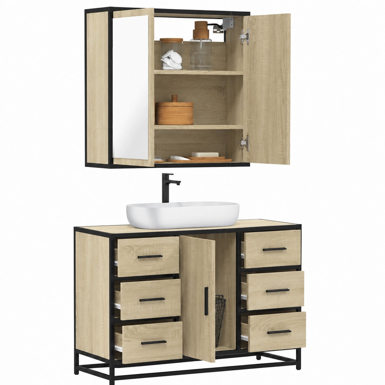 Conjunto de Muebles de Baño en Roble Sonoma de 2 Piezas