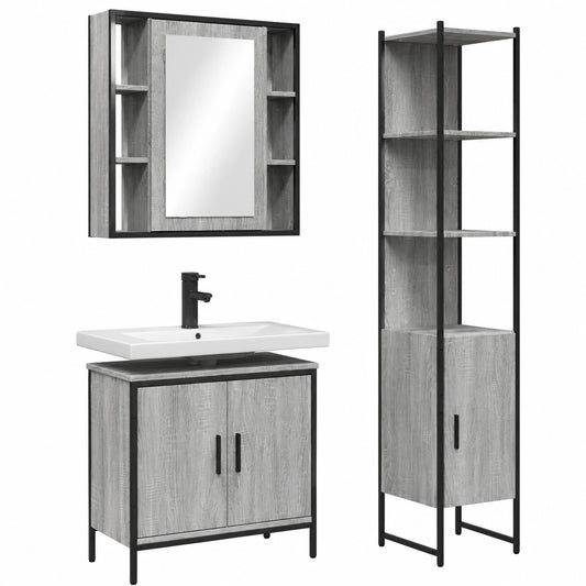 Conjunto de Baño de 3 Piezas Sonoma, Madera y Acero con Espejo Armario