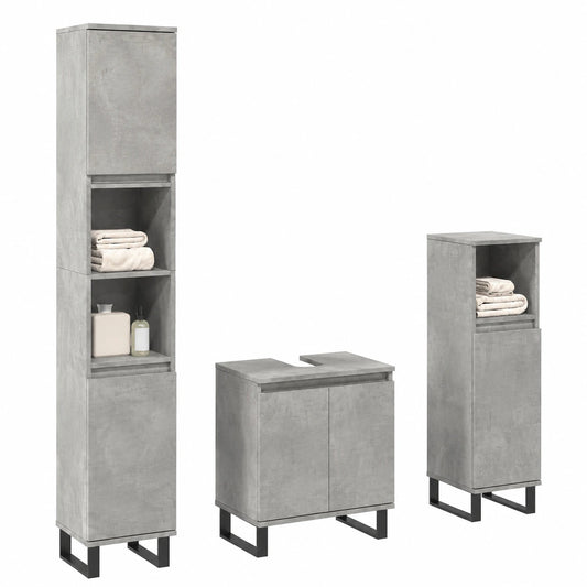 Conjunto de muebles para baño gris hormigón, moderno y resistente, con amplio almacenamiento