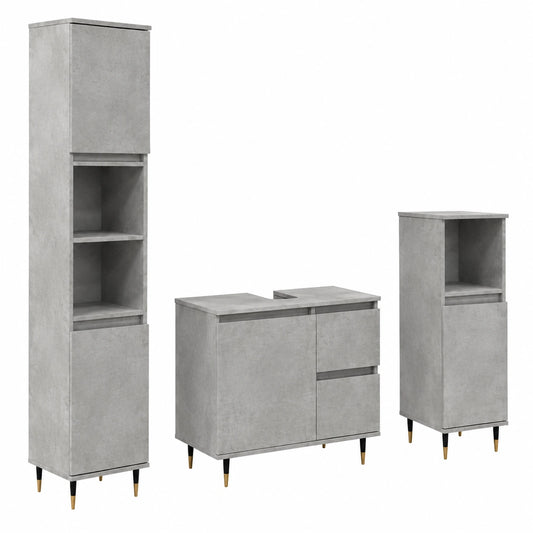 Conjunto de Muebles de Baño, 2 Piezas, Gris Hormigón, Madera Contrachapada
