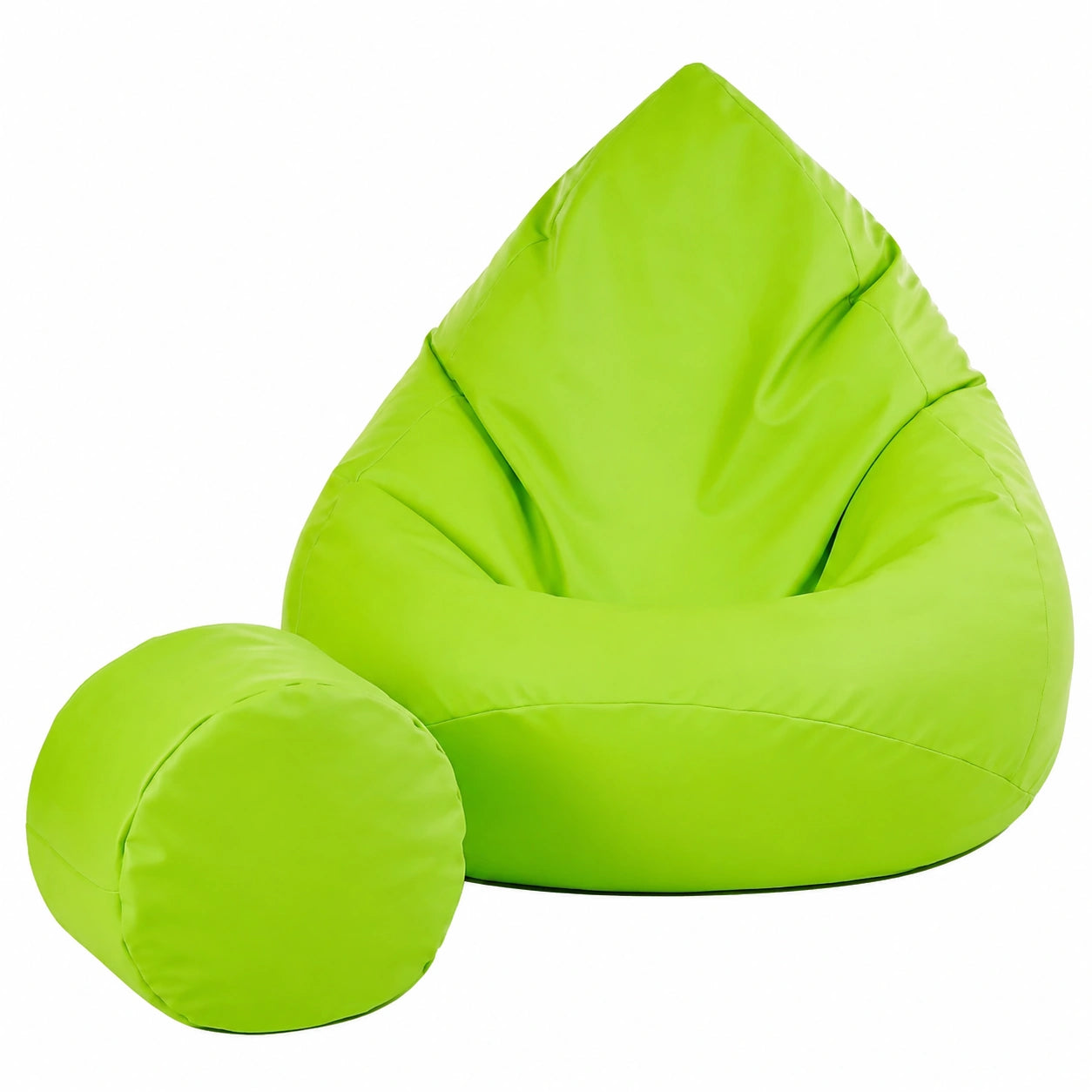 Puf de Sala Verde Claro con Reposapiés 95x95x120 cm - Asiento XXL con Relleno para Interiores - Silla de Cuero Ecológico para Adultos y Niños - Ideal para Salón y Dormitorio