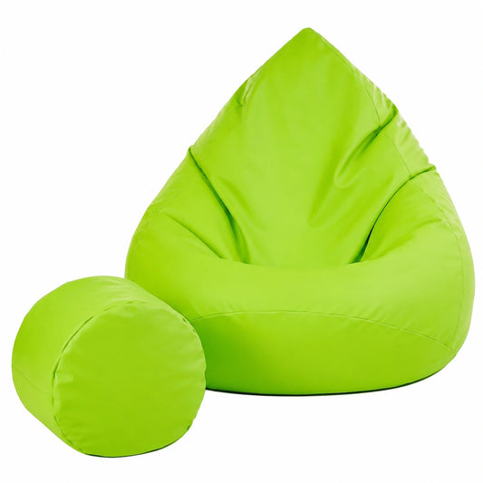 Puf de Sala Verde Claro con Reposapiés 95x95x120 cm - Asiento XXL con Relleno para Interiores - Silla de Cuero Ecológico para Adultos y Niños - Ideal para Salón y Dormitorio