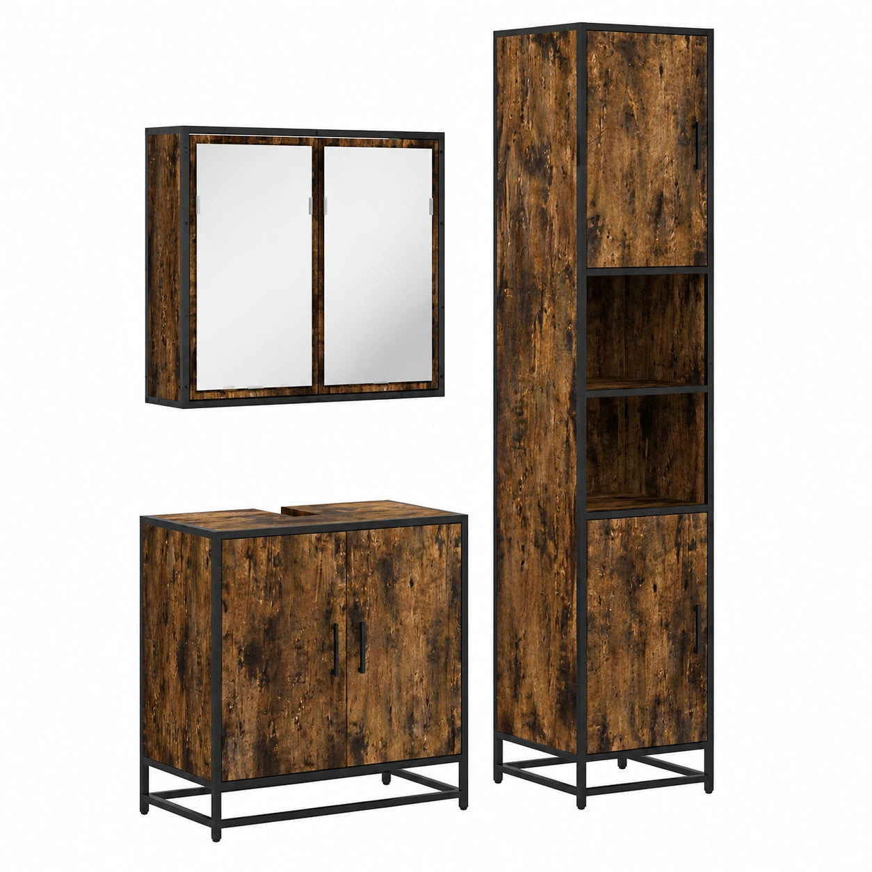 Conjunto de Muebles de Baño 3 Piezas Madera Roble Ahumado