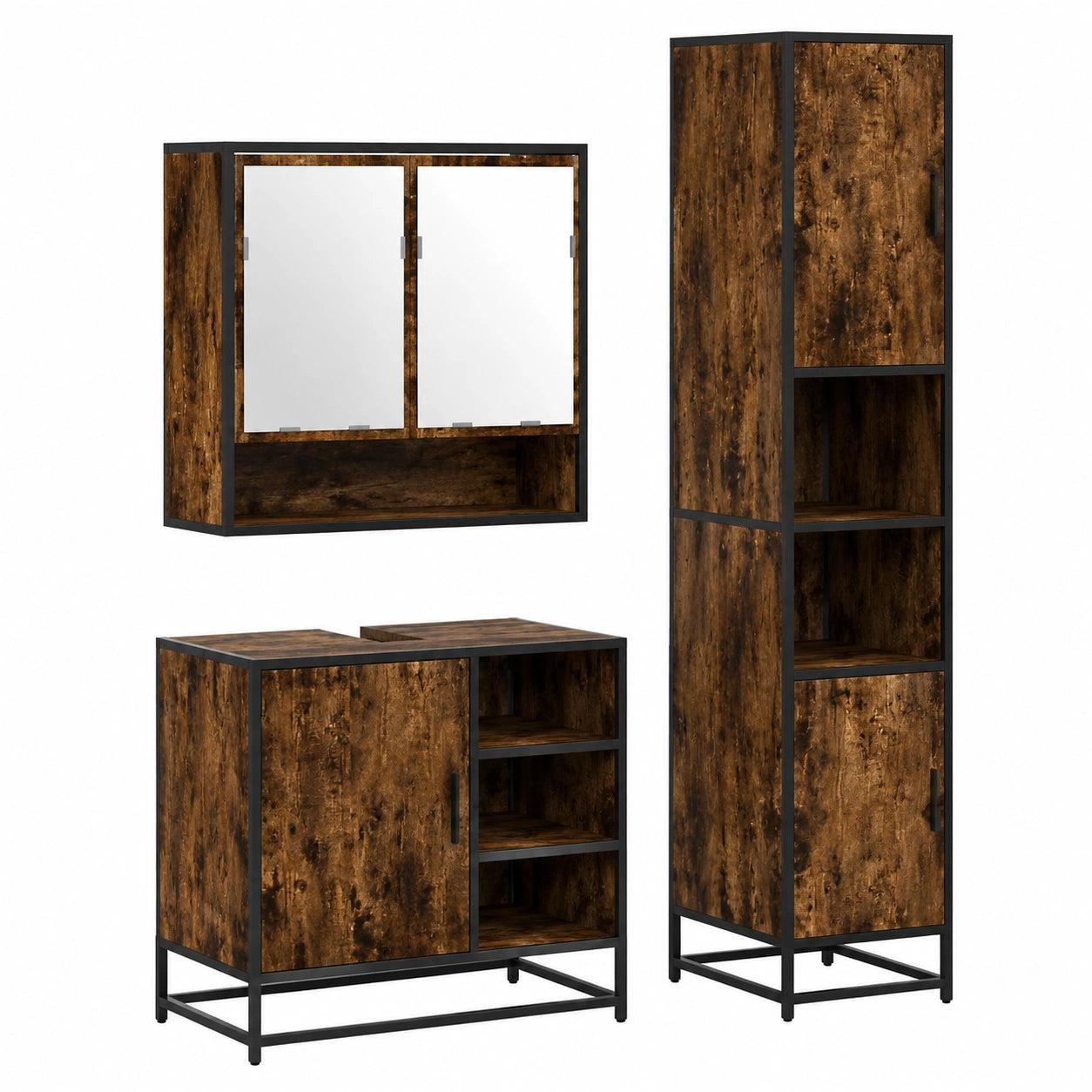 Conjunto de Muebles para Baño de 3 Piezas en Roble Ahumado