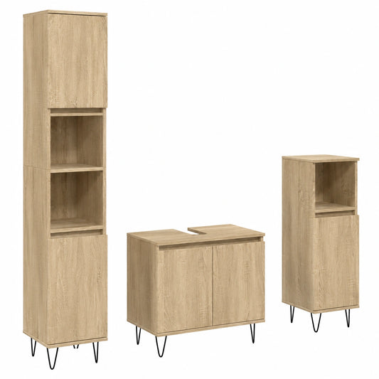 Conjunto de Muebles de Baño de 3 Piezas de Madera en Roble Sonoma