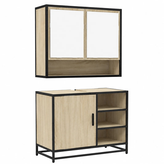 Conjunto de muebles de baño 2 piezas, madera de roble Sonoma